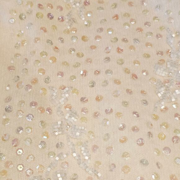 Vintage Beaded Cardigan Sweater Primstyle 38 Cream Angora Wool Sequin Hong Kong - Picture 16 of 16